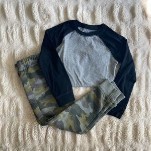 Cat & Jack Target Toddler Boys Baseball Long Sleeve Shirt and Camo Sweatpants